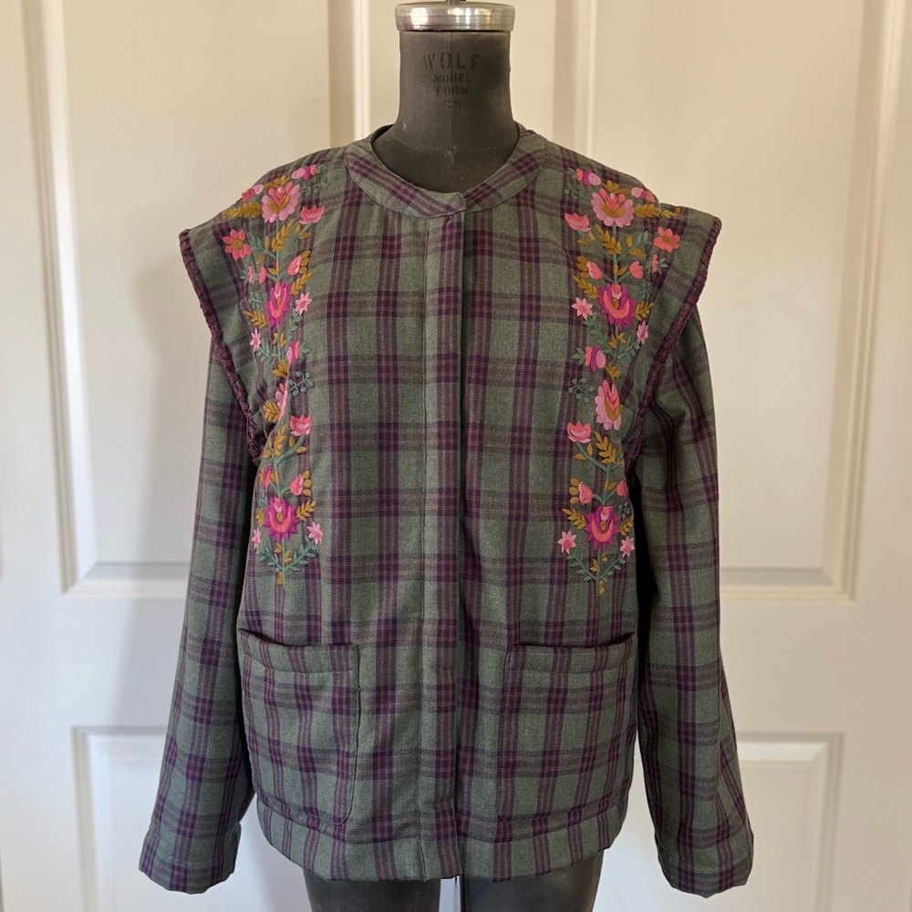 Louise Misha Maura Green Tartan Embroidered Jacket FW24